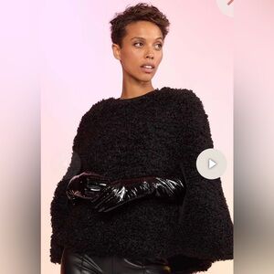 Cynthia Rowley Faux Fur Capelet Cape Sweater Black Size M/L